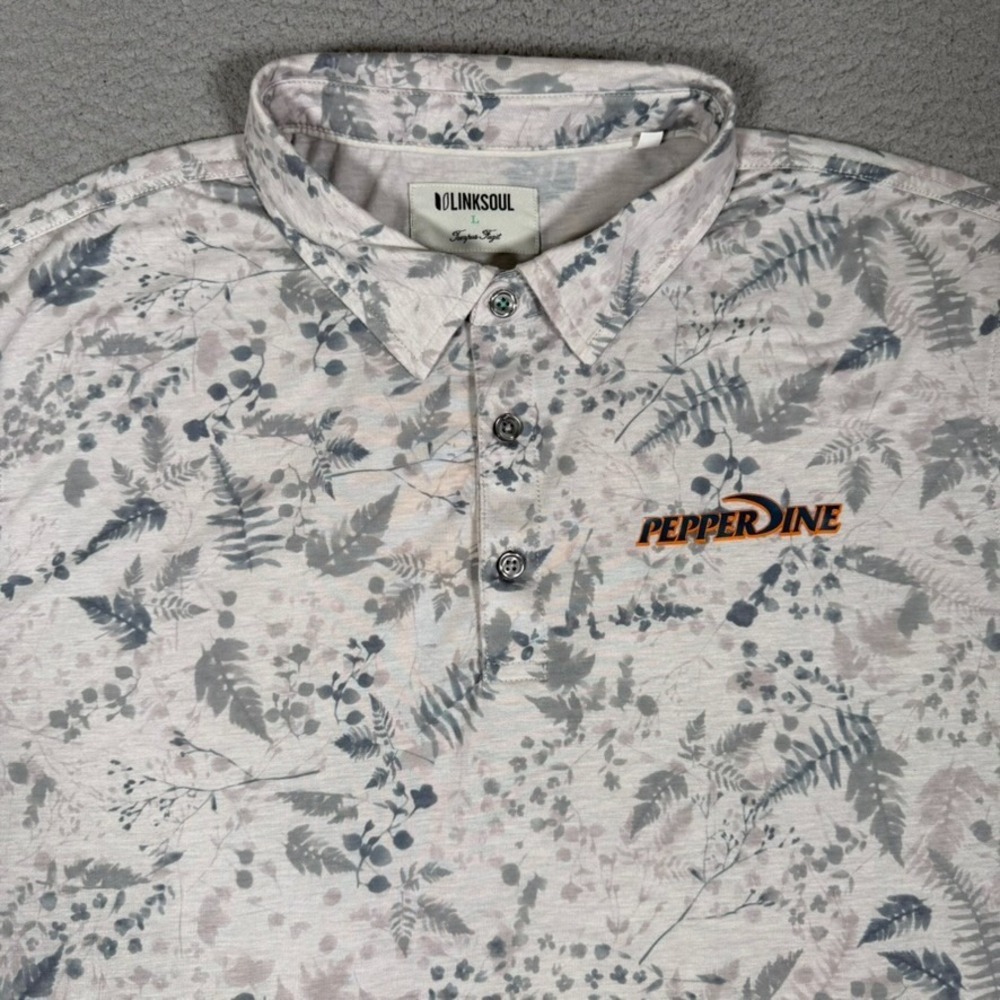 Linksoul Shirt Mens Large Gray Floral Pepperdine University Golf Polo Preppy WCC